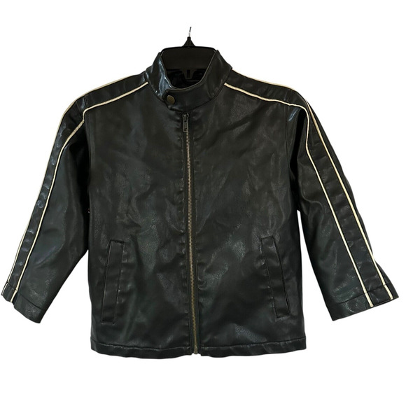 Whispering Smith Faux Leather Jacket Boys Size 5 Medium Quilted Lining Biker - Picture 1 of 8